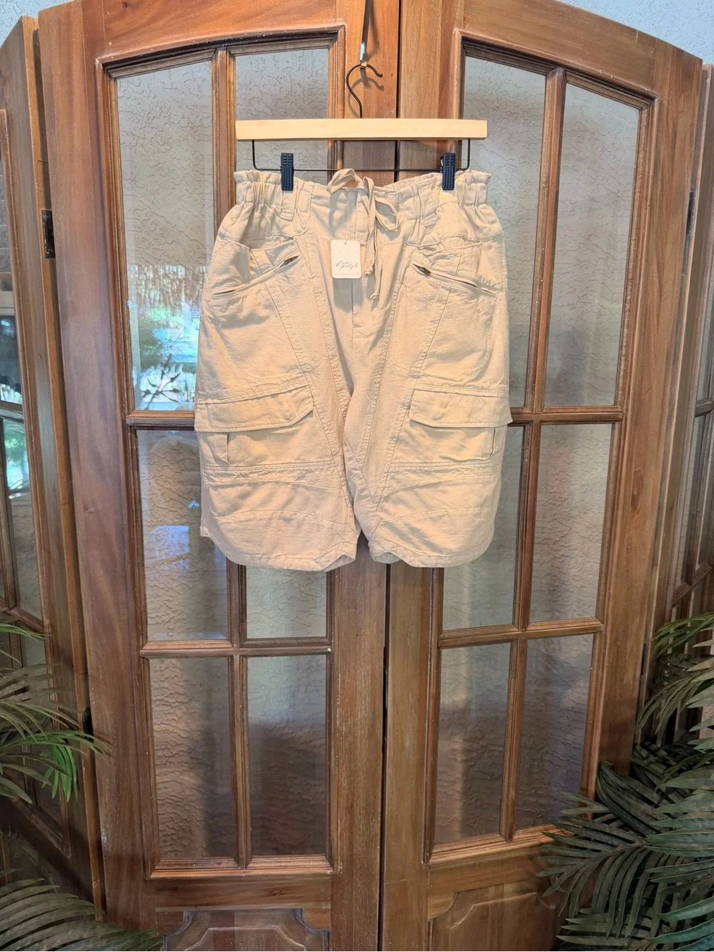 NWT Free People Weathered Charcoal Black Cargo Shorts with Elastic Waist and Tie